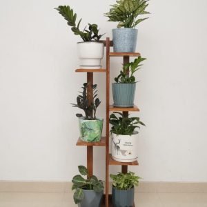 Teak Wood Flower Pot Stand 5 Step, 4 Feet (Only Stand) | Wooden Plant Stand for Balcony Living Room Indoor Outdoor Plant Stand Display Rack Storage Rack for Patio Garden Yard