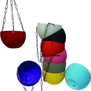 Euro Basket Pot | Attractive Woven Design Beautiful Round Hanging Flower Plastic pots with Heavy Metal Chain pots Combo Designer pots Hanging Basket Euro Hanging Basket pots