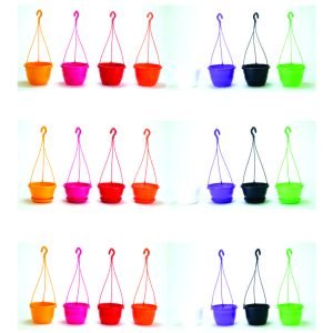 Hanging Pot | Black, Multicolor | Plastic Round Flower Plant Hanging Pot with Hanging Chain for House Plants Garden Balcony Decoration