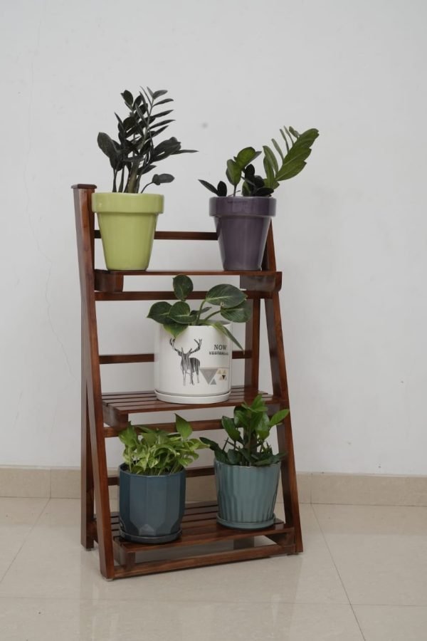 Teak Wood Ladder Stand | Wooden Ladder Shelve Bookshelf Finish Pine Wood Shelf Home Decorative for Showpiece Plant Stand (Only Stand)