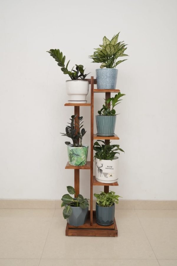 Teak Wood Flower Pot Stand 5 Step, 4 Feet (Only Stand) | Wooden Plant Stand for Balcony Living Room Indoor Outdoor Plant Stand Display Rack Storage Rack for Patio Garden Yard