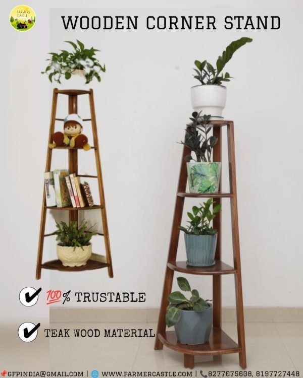 TEAK WOOD CORNER STAND (Only Stand) | Solid Wooden Vertical Garden Multi Layer Plant Stand,Wooden Plant Stand Flower Pot Stand for Balcony Foldable Storage Display Rack for Indoor Plants