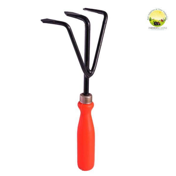 Small Hand Cultivator | Hand Cultivator Agriculture Tool for Home Gardening | Farming Tiller for Plants in Garden Durable Hand Cultivator for Garden (Red Handle, Black Metal)