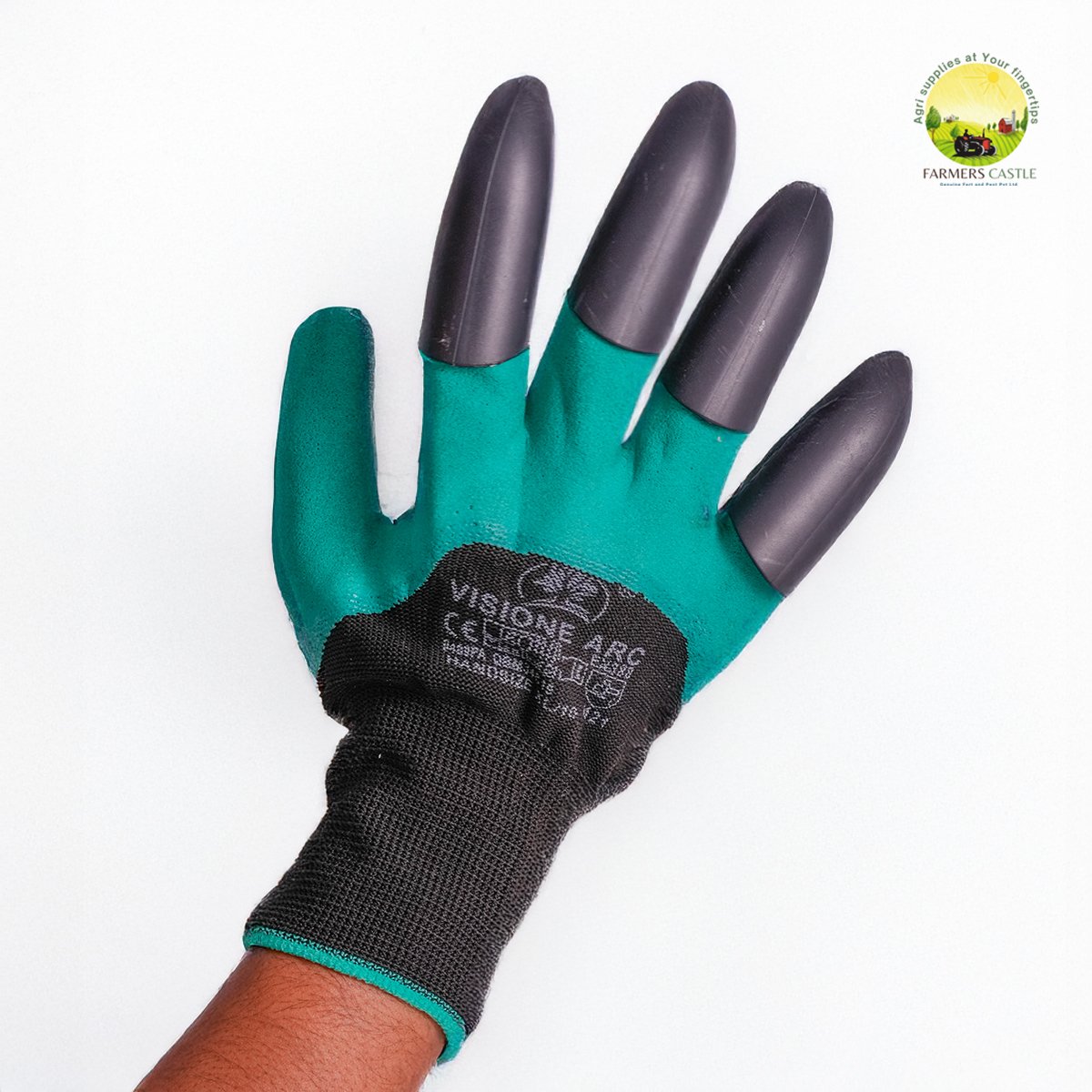 CAP GLOVES | Heavy Duty Garden Farming Gloves Washable with Right Hand Fingertips ABS Claws for Digging and Gardening (Free Size, Green) 2 DSC4908
