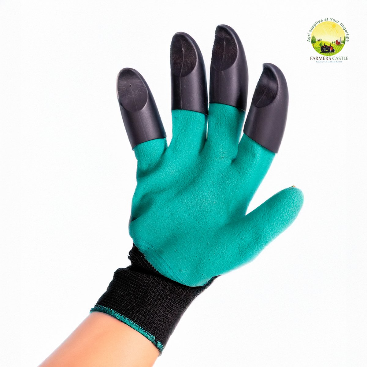 CAP GLOVES | Heavy Duty Garden Farming Gloves Washable with Right Hand Fingertips ABS Claws for Digging and Gardening (Free Size, Green) 3 DSC4912